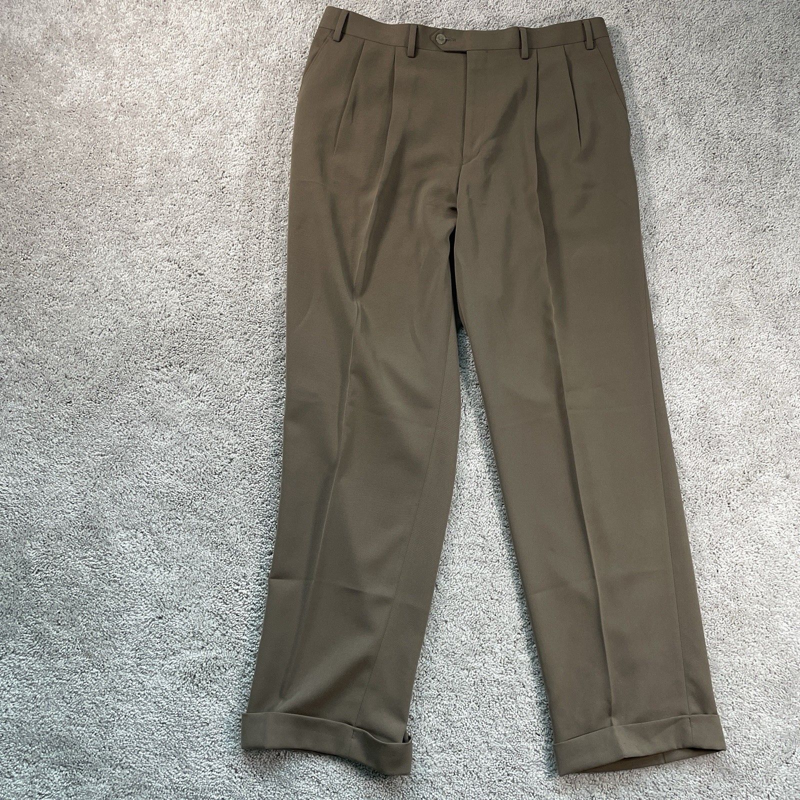 Lauren Ralph Lauren Mens Dress Pants 36x32 Brown Pleated Polyester Cuffed